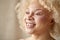 Studio Portrait Shot Of Confident Natural Albino Woman In Underwear Promoting Body Positivity