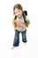 Studio Portrait of Smiling Girl Holding School Boo