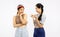 Studio portrait of Young asian women in concept of lgbt couple  on white background