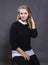 Studio portrait of young beautiful longhaired woman