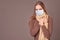 Studio portrait of young woman wearing a face mask. Flu epidemic, dust allergy, protection against virus