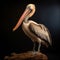 Studio Portraiture Of A White Pelican On Wooden Log