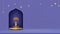 Studio room 3D Podium with Traditional islamic lantern,Candle,Crescent Moon and Star hanging on purple background, Vector Backdrop