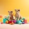 Studio shoot showcases the charm of a young lion cubs placed in a meticulously designed 3D scene