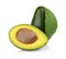 Studio shot of avocado with leaf and pit core isolated