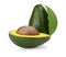 Studio shot of avocado with leaf and pit core isolated