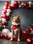 Studio shot of cute dog. Merry Christmas and Happy New Year decoration. Generative AI