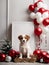 Studio shot of cute puppy. Merry Christmas and Happy New Year decoration