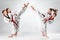 The studio shot of group of kids training karate martial arts