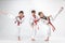 The studio shot of group of kids training karate martial arts