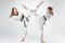 The studio shot of group of kids training karate martial arts