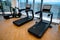 Studio shot of a professional treadmill in modern gym