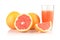 Studio shot sliced three grapefruits with juice isolated white