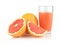 Studio shot sliced three grapefruits with juice isolated white