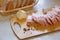 Studio shot of traditional Ukrainian food, tasty snack, slices of lard, garlic and peppercorn lying on cutting board, appetizer,