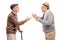 Studio shot of two senior gentlemen arguing