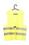 A studio shot of a yellow vest on a hanger