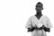 Studio shot of young black African man patient thinking while holding coffee cup