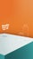 Studio table background.Vector,vivid turquoise product display block with orange wall.mockup for display of design.Vertical Banner