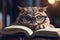 Studious Owl with Glasses Reading a Book, AI Generated