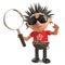 Studious punk rocker looks at things through a magnifying glass, 3d illustration