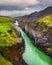 Studlagil basalt canyon in Iceland. Most famous and popular place in Iceland. Large panoramic view. River in canyon.