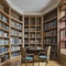 Study Area in a Traditional Library with Wooden Tables and Chairs