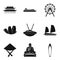 Study of buddhism icons set, simple style