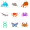 Study of fauna icons set, cartoon style