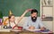 Study is fun. School teacher and schoolgirl. Homeschooling with father. Man bearded pedagogue study together with kid