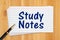 Study Notes message on white paper index cards