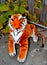 Stuffed animal tiger toy in garden