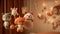 Stuffed animals hanging from strings in a whimsical display. Generative ai