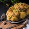 Stuffed cauliflower with mince and Hasselback potatoes