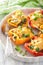 Stuffed colorful peppers with meat cheese vegetables