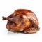 stuffed cooked thanksgiving turkey, on white background