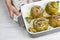 Stuffed courgettes baking preparation horizontal image