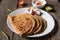 Stuffed dal paratha or sattu paratha with curd. A famous north Indian breakfast