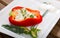 Stuffed delicious half of red pepper with brynza, Bulgarian cuisine