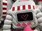 Stuffed doll in the shape of a robot with a romantic heart to give as a valentine