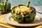 Stuffed green bell pepper on a white plate