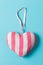 Stuffed Heart-Shaped Ornament with Pink and White Stripe Design