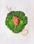 Stuffed Meat filling on cabbage leaves, preparation on white wooden table