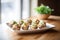 stuffed mushrooms on a ceramic dish