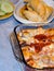 Stuffed pasta shells with sauce and mozzarella dinner