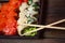 stuffed sushi rolls seafood wasabi ginger asian food