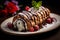 Stuffed Swiss Roll with Cream and Red Berries