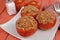 Stuffed tomatoes prepared in a plate