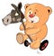 A stuffed toy bear cub and a wooden horse cartoon