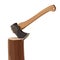 Stump with axe on white background. Wooden ax element